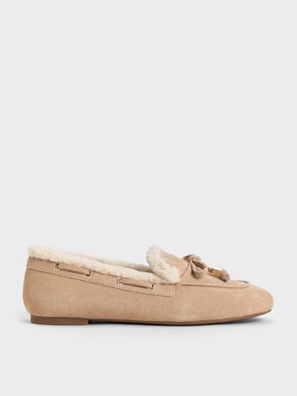 Charles & Keith Gavyn Suede Shearling-Lined Boat Shoes