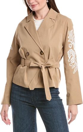 NVLT Nvlt Cropped Embroidered Double-Breasted Belted Trench Coat
