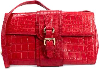 Giorgio Armani Red Crocodile Embossed Buckle Shoulder Bag