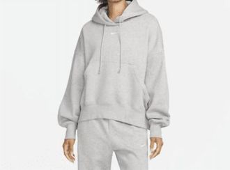 Nike Phoenix Fleece Pull-Over Hoodie In Dark Heather Grey/white