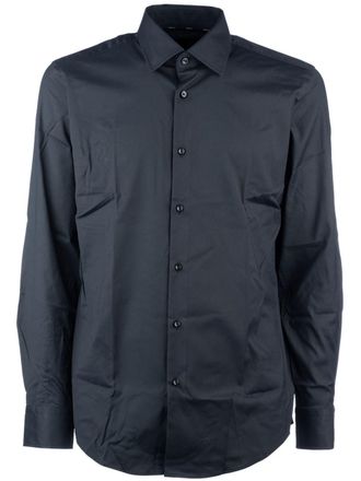 HUGO BOSS slim-cut twill shirt - men - Elastane/Polyamide - 41 - Black