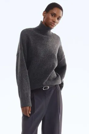 H&M Oversized Turtleneck Jumper in Dark Gray Melange at Nordstrom, Size Xx-Small