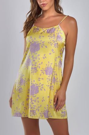 iCollection Floral Printed Satin Chemise Nightgown in Yellow-Purple at Nordstrom, Size X-Large