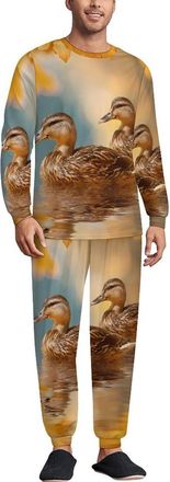 Generic Mallard Ducks Autumn Mens Pajamas Set Long Sleeve Lounge Pjs Soft Sleepwear Crewneck T-shirts & Bottoms