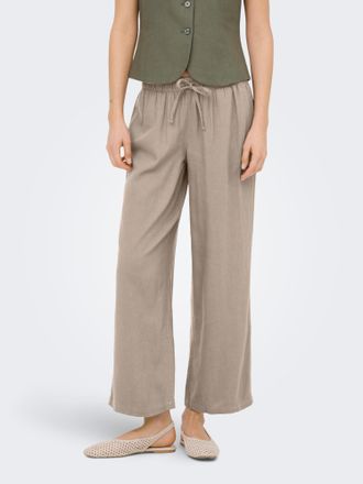 Only Culotte ONLY ONLGOA MW LIN BL PULL-UP CULOTTE CC PNT, Damen, Gr. XL, N-Gr, oxford tan, Web, Obermaterial: 70% Viskose, 30% Leinen, unifarben, kn&ouml;chelf
