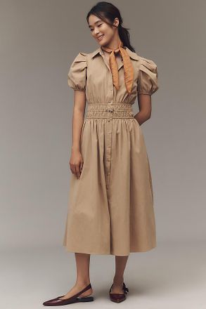 En Saison Marleigh Puff-Sleeve Midi Shirt Dress