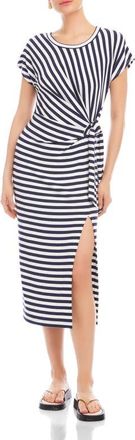 Fifteen Twenty Marisa Side Knot Midi T-Shirt Dress in Navy W/White at Nordstrom, Size X-Small