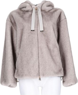 Herno Eco-Fur Bomber Jacket with Hood and Ribbon Drawstrings