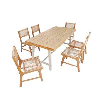 Sweeek Mesa interior/exterior de madera de acacia y metal con 6 sillas de