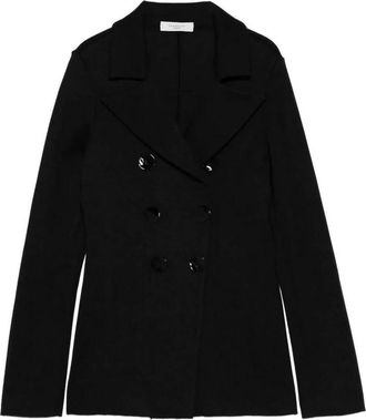 Charlott Dubbelrijige Gebreide Blazer - Dames - Jassen - Zwart - Maat: L Katoen
