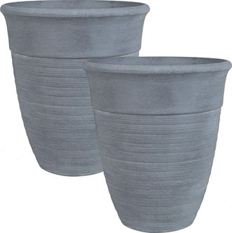 Beliani Beliani - Conjunto De 2 Macetas De Mezcla De Piedra Gris 43 Cm Poliresina Katalima