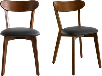 Miliboo Sillas Vintage Madera Oscura Y Asiento Negro (lote De 2) Dove