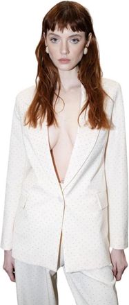 Actualee Giacca in tela di lana con micro pailettes - Dames - Blazers - Wit - L - Leer - Jassen