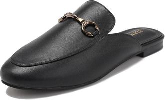 Generic Womens Closed Round Toe Mules Backless Metal Buckle Decorated Lightweight Casual Slip On Flats Shoes (Black,5.5)