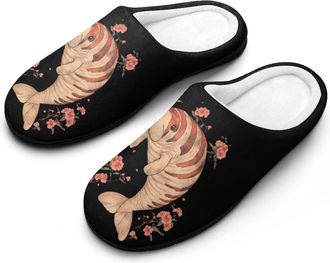 Generic Vintage Manatee Ocean Womens Slippers Warm House Slippers Indoor House Shoes with Anti-Skid Rubber Sole