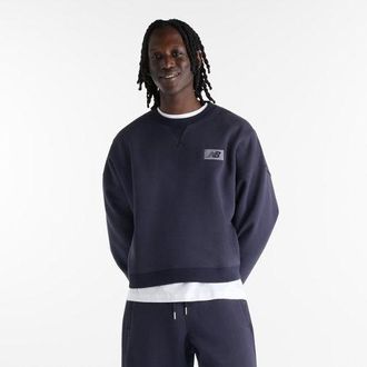 New Balance Uomo Athletics Crafted Fleece Crew in Blu, Poly Fleece, Taglia 2XL