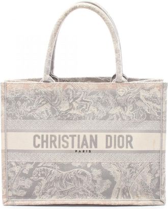 Dior Gray White Canvas Handbag Tote Bag (Pre-Owned)
