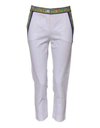 Dolce & Gabbana Womens Printed Trim White Pants Cotton - Size EU 32 (Womens)
