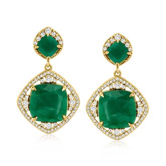 Ross-Simons Emerald and White Topaz Drop Earrings in 18kt Gold Over Sterling