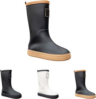 Generic Wellington Slip On Rain Boots for Women Size 6 Waterproof Mid Calf Boots Ladies Durable Slip Resistant Water Shoes Comfortable Garden Rain Muck Mud Sh