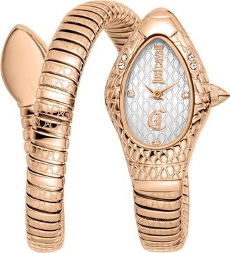 Just Cavalli Snake Wraparound Bracelet Watch, 20mm x 34.5mm in Rose Gold at Nordstrom Rack