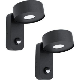 Loops 2 PACK IP44 Outdoor Wall Light & PIR Sensor Black Zinc Steel 6W LED