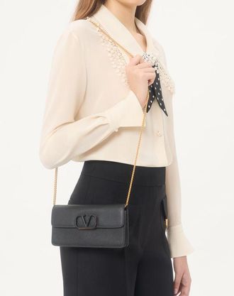 Valentino Garavani Portafoglio Con Catena Vlogo Signature In Vitello Granato Donna NERO UNI