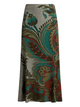 Etro floral-motif straight skirt - women - Wool - 40 - Grey