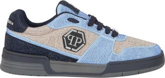 Philipp Plein Schoenen, unisex, Blauw, 39 EU, Leer, Low-Top Sneakers P-Force 78 Strass