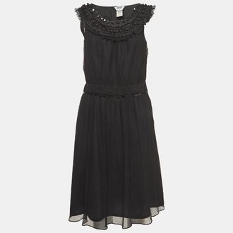 Moschino Cheap And Chic Vintage Black Metal Embellished Neck Silk Midi Dress
