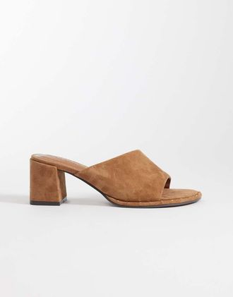 Asos Hammer - Sabot premium asimmetrici con tacco medio in camoscio color cammello-Marrone