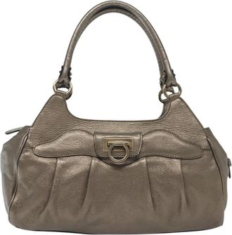 Ferragamo Gancini Handbag Leather Silver Leather Handbag (Pre-Owned)