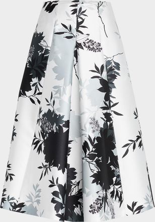 Maison Common Floral Print Pleated Midi Skirt