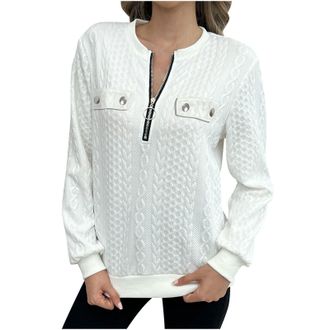 Generic Womens Jumpers Fall Winter Long Sleeve Tops Sweatshirts Half Zip Crew Neck Knitted Sweaters Casual Elegant Pullover Tunic Sweatshirt Jumper Ladies Bas