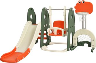 Costway Costway - 6 En 1 Juego De Tobog&aacute;n Y Columpio Infantil, Juego De Juguetes De Escalar Y Deslizar Con Canasta De Baloncesto, Puerta De F&uacute;tbol Y Hoyo De G