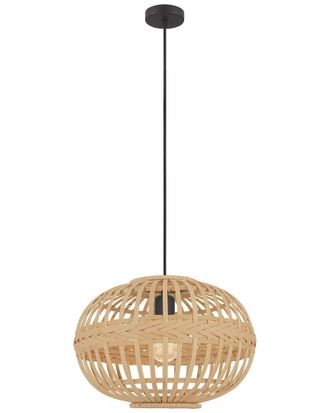 Eglo Eglo Amsfield 1 Light Pendant With Brown Finish & Wood Shade