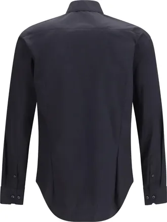 Giorgio Armani Mens Shirt Slim Fit Stretch Cotton Poplin Nero Cotton; Polyamide; Elastane