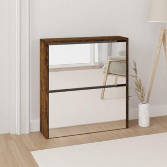 vidaXL Vidaxl - Mueble Zapatero Con Espejo 2 Niveles Roble Ahumado 63x17x67 Cm