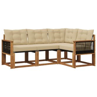 vidaXL Conjunto De Sof&aacute;s De Exterior Con Coj&iacute;n 4 Pcs Natural Y Beige Vidaxl