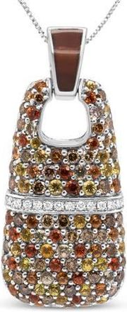 House of Brilliance Silver Brown Enamel 1 Cttw Diamonds and Sapphire Pendant Necklace in White at Nordstrom