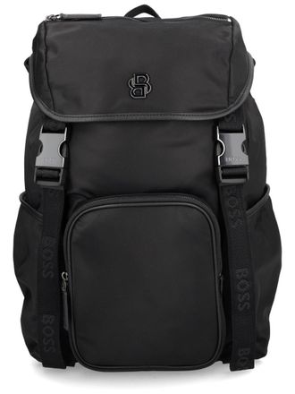 BOSS Sleek Black Backpack With Monogram Logo And Adjustable Straps