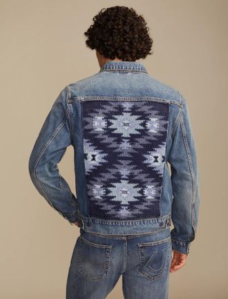 Lucky Brand Mens Frontier Denim Jacket W/ Sweater Back Panel