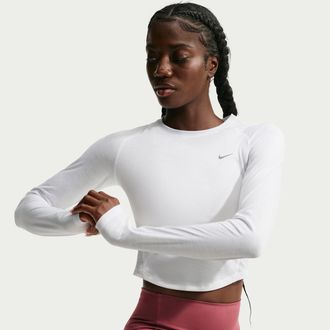 Nike Womens Tempo Dri-FIT Cropped Long-Sleeve Running Top in White | IM7577-100