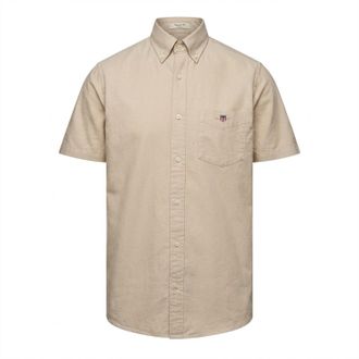 GANT Heren Oxford Normaal Overhemd Met Korte Mouwen (Beige)