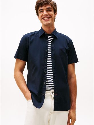 Tommy Hilfiger Mens Regular Fit Short-Sleeve Oxford Shirt - Navy Blue - XL