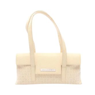 Bulgari Pre-owned Logo Mania Canvas Leather Handbag - Dames - Pre-owned - Beige - Maat: ONE Size Leer