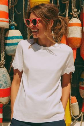 Vilagallo Lace Sleeve T-Shirt In White