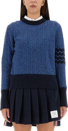 Thom Browne Blue Knitted Crew Neck Sweater