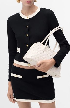 Mango Contrast Cotton Cardigan in Black at Nordstrom, Size X-Small