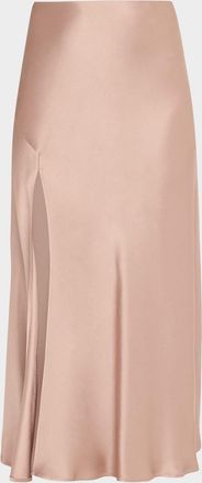 Sally Lapointe Satin Bias Slit Midi Skirt